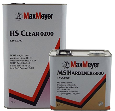 Max Meyer 0200 2K Clear Coat Car Lacquer 7.5ltr Standard Kit Includes Lacquer 5ltr & 2.5ltrs 6000 Hardener/Activator 2K High Solid Clear Quick Drying/Polishing