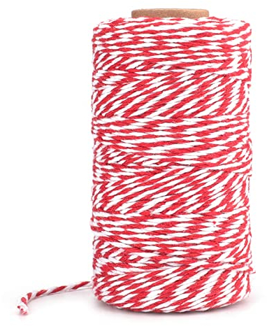 jijAcraft Spago Rosso e Bianco 100M Cordoncino in Cotone Corda di Natale per Confezioni Regalo, Artigianato, Decorazione