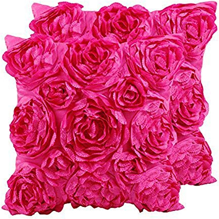 SeptCity Decorative Throw Pillow Covers for Couch Cushion Case, Romantic Love Satin Rose Wedding Party Home Decor, Home Gift (Set of 2) (Hot Pink)