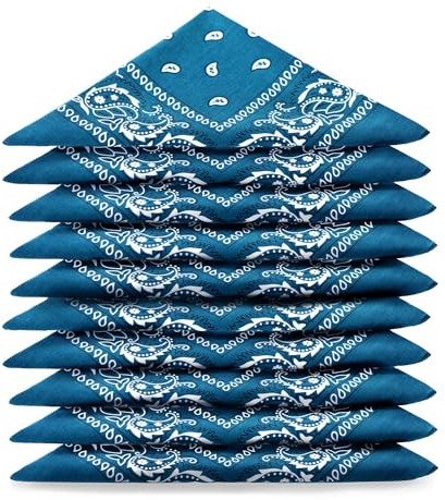 Karl Loven Bandanas 20er Pack 100% Baumwolle Paisley Halstuch Kopf Hals Schal (20er Pack, Blau Ente)