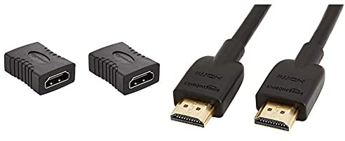 Amazon Basics - Adaptador HDMI (pack de 2), 29 x 22 mm, Negro + Cable HDMI 2.0 de alta velocidad (Ethernet, 3D, vídeo 4K y ARC, 3.04 m, estándar más reciente)