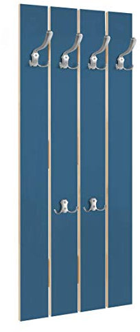 Bilderwelten Wandgarderobe Holz - Preussisch-Blau Garderobenpaneel + Haken Chrom, 100x40 cm