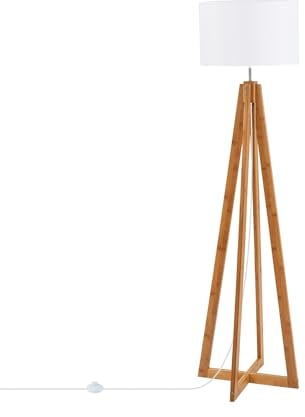 LEDKIA LIGHTING - Lampadaire Korsade en Bois | Pour Salon, Chambre, Cuisine | Compatible Ampoule E27 | Design Moderne et Polyvalent | Intérieur IP20, Blanc, Bois, Textile