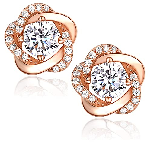 CRYSLOVE Damen Ohrringe 925 Sterling Silber Minimalistische Serie Blütenblatt Ohrstecker, 5A Zirkonia,Geschenke für Frauen (Farbe in Roségold/Silber)