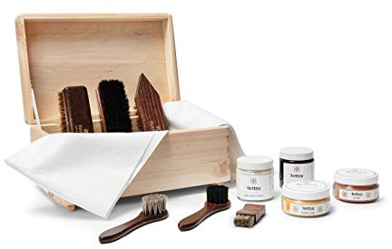 Lettro Box Complete Leather Care Kit, Shoe Care Set for Leather Boots and Shoes, Horsehair Brush Set and Leather Cleaning Kit with Gift Box