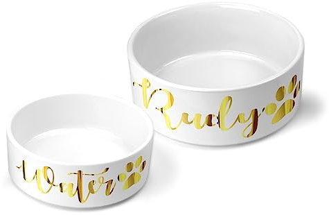 Personalised Pet Bowls Dog Bowl Cat Bowl Rabbit Animal Food Water Treat Mrs Hinch (Small Bowl (500ml), Gold)