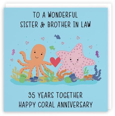 Hunts England - Sister And Brother In Law 35th Anniversary Card - To A Wonderful Sister & Brother In Law - 35 Years Together - Happy Coral Anniversary - Iconic Collection