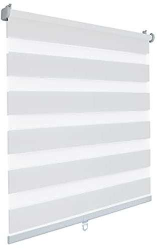 SBARTAR Doppelrollo schnurlos Klemmfix Rollos für Fenster ohne Bohren & zum Bohren, Weiß B55 x H120 cm, Drücken Und Ziehen Springrollos, Lichtdurchlässig Aber Blickdicht Mittelzugrollo