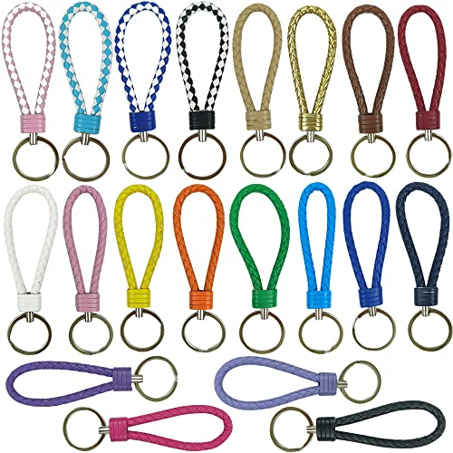 Porte-Clés en Cuir Tressé,20 Pcs Porte-Clés de Voiture en Cuir Tressé Porte-Clés Corde en Cuir Tressé Pendentif Clé Multicolore pour Clés de Voiture,Moto,Vélo et Maison