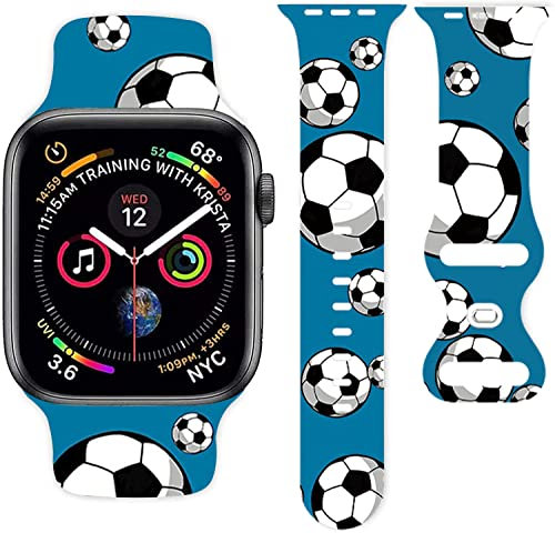 Soccer Watch Band Sport Bands Compatible with Apple Watch 38mm 40mm 41mm 42mm 44mm 45mm, Silicone Fadeless Pattern Printed Replacement Bands Wristbands Strap