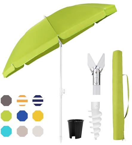Sekey 180 cm Sonnenschirm Balkon mit Bodenhülse & Schutzhülle, Neigungs und Höhenverstellung, Sonnenschirm Strand für Balkon, Garten & Terrasse, Runder Sonnenschutz UPF 50+