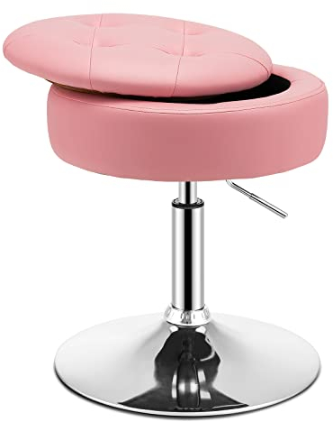 GOPLUS Schminkhocker drehbar, Ottomane mit Deckel, Drehhocker höhenverstellbar 51-56cm für Wohnzimmer & Schlafzimmer (Rosa)
