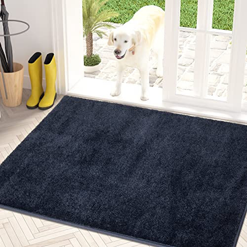 PURRUGS Dirt Trapper Door Mat 34 x 59, Non-Slip Machine Washable Entry Rug, Shoe Scraper, Dog Doormat, Super Absorbent Welcome Mat for Front & Back Door, Muddy Shoes & Paws, Navy Blue
