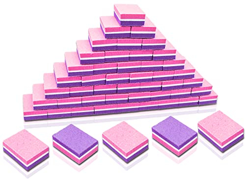 50Pcs Mini Nail Buffer Blocks, 100/180 Grit Nail Buffer for Acrylic & Natural Nails, Nail Buffing Block Manicure Tools for Salon Use (Pink & Purple)