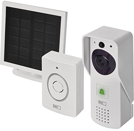 EMOS GoSmart - Smart Home Video Türklingel mit App - WiFi - Full HD 1080p wasserdichte Kamera - Solarpanel/Akku - Klingel, Türschloss-Steuerung, Diebstahlschutz - Google Home & Alexa kompatibel - weiß