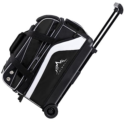 GoHimal Bowlingtasche mit 2 Rollen und separatem Schuhfach für Bowlingschuhe (bis US-Herrengröße 48) und reichlich Multifunktions-Zubehörtasche, verbesserter Stoff, einziehbarer Griff