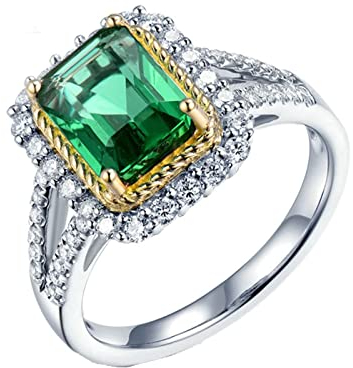Verlobungsring Weißgold, Ringe Damen Modeschmuck 18 Karat (750) 2Ct Smaragd Grün 0.6Ct Moissanit Weiß Größe 49 (15.6)
