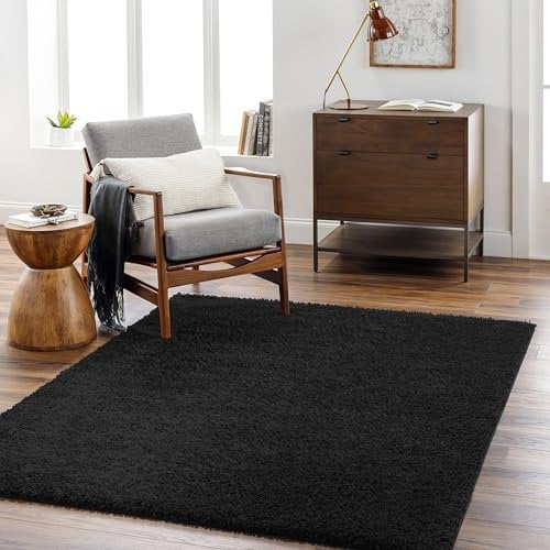 Surya Shaggy Rug Shaggy Berber Teppich - Flauschiger Teppich für Wohnzimmer, Esszimmer, Schlafzimmer, Langflor Hochflor Teppich flauschig - Teppich groß 200x275 cm, Wohnzimmerteppich in Schwarz