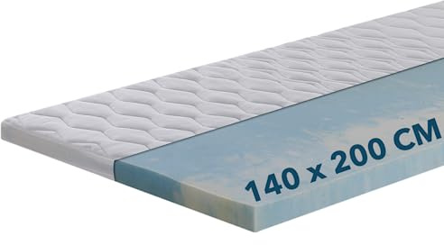 Ortho-Relax Gel Topper 140x200cm, Matratzentopper weich, waschbarer Bezug mit Zonenversteppung, Matratzenauflage Gelschaum, mit Eckgummis, Matratzenschoner atmungsaktiv & anpassend, für Boxspringbett