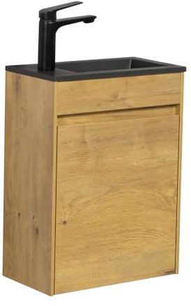 Badplaats B.V. WC Badmöbel Sinta 40x22 cm Eiche Schwarzes Waschbecken - Schrank Waschbecken Badezimmer Toilette