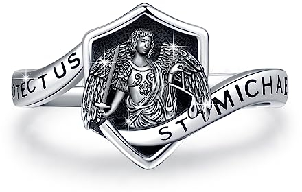 St. Michael Ring für Männer 925 Sterling Silber Offen Verstellbarer Erzengel St. Michael Amulett Ring Thanksgiving Weihnachten Wikinger St. Michael Schmuck Geschenke für Frauen Zum Geburtstag Vaters