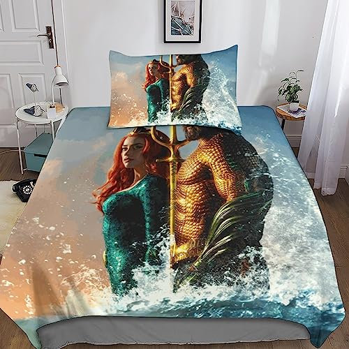 SUCREVEN 3D Aquaman Bettbezug Set Bettwäsche Set Betten Set Für Jugendliche Kinder,Meereskönig Mikrofaser Bettbezug Und Kissenbezug Mit Reißverschluss 2 Teilig Single(135x200cm)