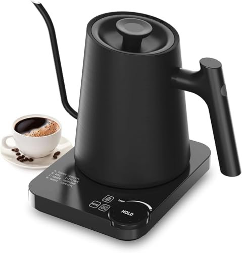 Gooseneck Electric Kettle, Temperature Variable Tea Kettle for Coffee Tea Brewing Black