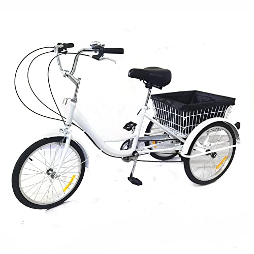 Dreirad FüR Erwachsene, 20 Zoll Lastenfahrrad Seniorenrad 8 Gang Mit Einkaufskorb, Maximale Belastung 110kg, 3 RäDer Dreirad FüR Erwachsene, FüR Reisen, Reiten Und Einkaufen FüR 155-180cm (Weiß)