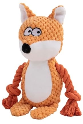 TONYFY Hundespielzeug, Hund Quietschspielzeug mit Knitterpapier, Plüschtier Hund Plüsch Kauspielzeug, Baumwollseil interaktives Spielzeug für Welpen, kleine, mittlere Hunde (Orange Fuchs)