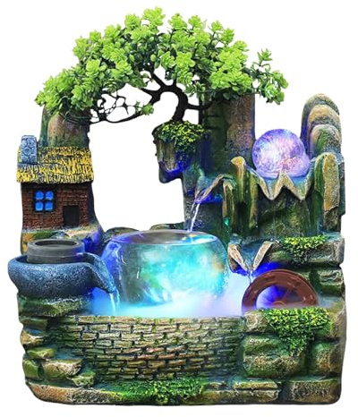 Fontana da interni con illuminazione a LED, fontana da tavolo con nebbia, fontana a cascata, ornamento con illuminazione da tavolo, decorazione per fontana d'acqua
