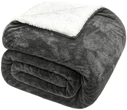 Exclusivo Mezcla Kuscheldecke Sherpa Flauschige Fleecedecke, Dicke und Warme Wolldecke Tagesdecke Wohndecke für Winter, 150x200 cm, Dunkelgrau