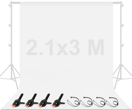 BENOISON White Backdrop - 2.1x3M Photography Background for Photo Video Studio with Backdrop Clips & Clamps