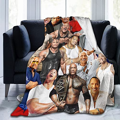 Suehome Decke Dwayne Douglas Johnson, weiche und bequeme Woll-Fleece-Überwurfdecke für Sofa, Büro, Auto, Camping, Yoga, Reisen, Heimdekoration, gemütliche Plüsch-Stranddecke, Geschenk