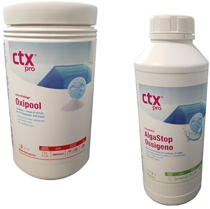 AcquaHOME® CTX 100 OXIPOOL GRANULARE 1 KG + CTX 540 ANTIALGA LIQUIDO 1 LITRO - KIT TRATTAMENTO COMPLETO A BASE DI OSSIGENO ATTIVO (NON CONTIENE CLORO) PER PISCINA SPA IDROMASSAGGIO