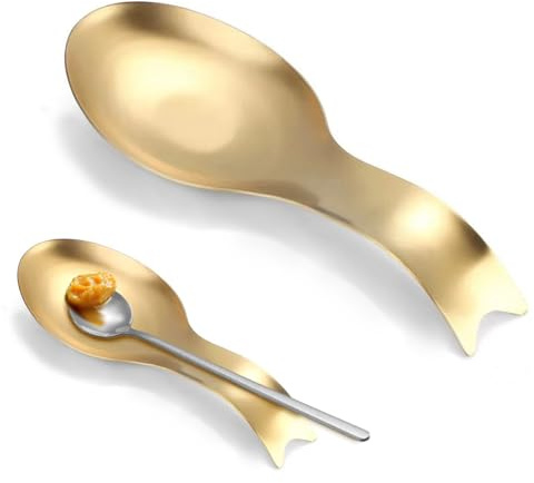 Repose-cuillère en acier inoxydable pour cuisinière & plan de travail – Support de grandes ustensiles pour cuillères, spatules & louches – Antirouille & passe au lave-vaisselle (or)