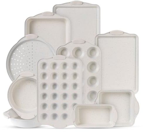 Country Kitchen Nonstick Stackable Bakeware Set - Durable, Easy Release Baking Set, Cream, 10 Pcs