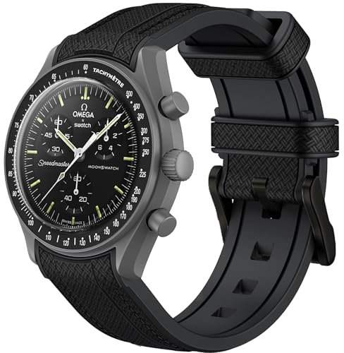 Armband für Omega x Swatch MoonSwatch 20mm, weiche Silikon Omega X Swatch Moonswatch Speedmaster Ersatzband ohne Lücken, gebogenes Moonswatch Swatch Armband für Männer Frauen (Schwarze schwarze Linie)