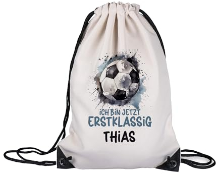 GRAZDesign Turnbeutel Einschulung Fußball mit Namen personalisiert Sportbeutel für Schule Junge