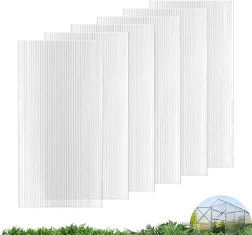 UMIG Polycarbonat-Gewächshausplatten, doppelwandig, wasserdicht, UV-geschützt, gewellte Kunststoff-Dachplatten, transparente Ersatzplatten für Gewächshaus, Outdoor, Pflanze, 100 x 60 x 0,8 cm, 6 Stück