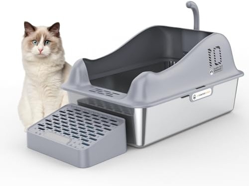 Edelstahl Katzenklo, 23,62 x 15,75 x 11,81 Zoll Großes, geschlossenes Geruchskontrollgerät Katzentoilette aus Edelstahl mit Schaufel