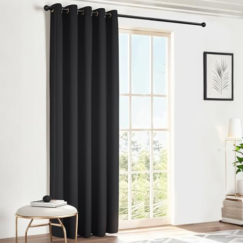 NAKIHOUSE Black Blackout Curtains, Thermal Curtains 66 Wide x 54 Drop Super Blackout Eyelet Ring Top Curtains Bedroom, Single Curtain for Door Doorway Window Living Room Bedroom, 1 Panel