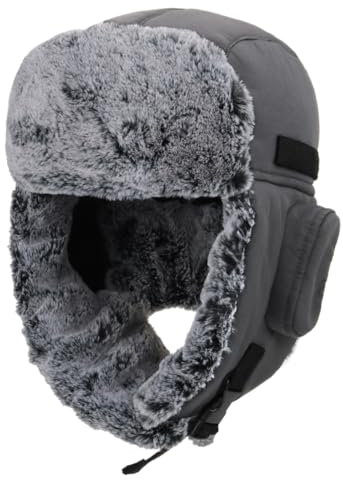 Decentron Warme Trooper-Trapper-Mütze für Herren, winddicht, Wintermütze, Uschanka, Jagd, Wandern, grau, Einheitsgröße