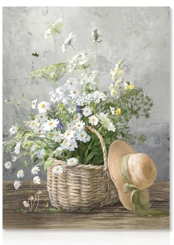 Dazzlewall Gänseblümchen Leinwand Bilder Rustikale Blumenbilder Bauernhof Landhaus Wandbild Botanische Blumen Poster für Schlafzimmer Wohnzimmer 30×40 cm Ungerahmt