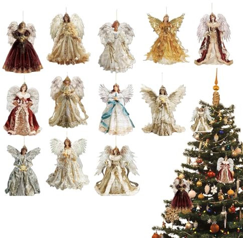 12 Stück Engel Christbaumspitze, Kleines Engel Weihnachtsbaum Anhänger, Weihnachtspuppe Hängender Weihnachtsengel-Anhänger Christbaumschmuck Fee Engel mit Flügel für Baumschmuck