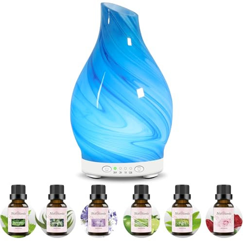 Maromamix Essential Oil Diffuser & Essential Oils Set - Glass Ultrasonic Aromatherapy Diffuser with 6 Premium Oils, 7 Color Changing Light, 4-Timer Auto-Off for Home Office