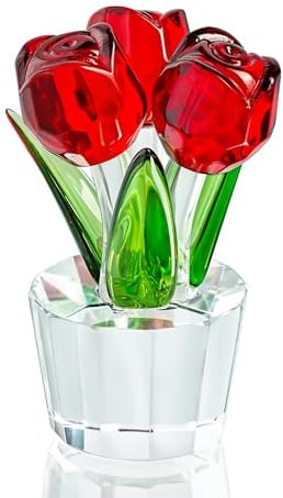 Kristallrote Rosenstrauß-Figur, romantische Rose, Geschenke für Ehefrau, Mutter