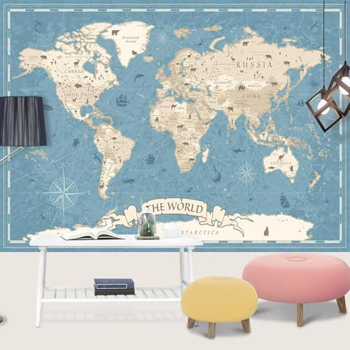 YarnAdventures Vintage Map Photo Wallpaper,World Map,Wall Mural Decoration Poster Picture Design,Celebrate Holiday Home Decoration,400x280cm