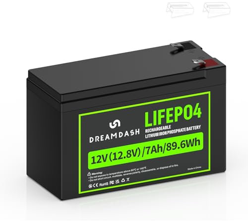 12V 7Ah LiFePO4 Battery Lithium Rechargeable, Cycle Life > 3000 cycles at 80% DOD, works from -20℃ to 60℃, IP55 for Ride on Car, UPS, Solar Wind power system, E-bike, Lighting, Scooter