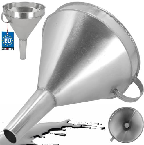 KOTARBAU® Embudo de metal galvanizado, acero galvanizado, embudo recto grande, 23 cm, embudo de llenado con colador para aceite y combustible, galvanizado, gasolina, embudo de acero