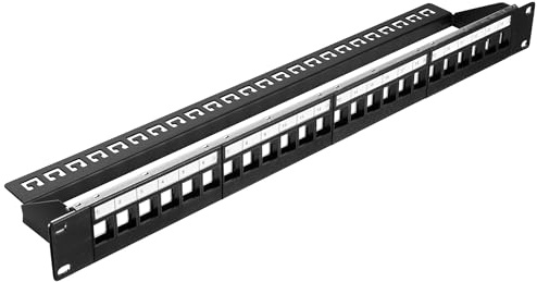 kwmobile Patchpanel 24 Port - Keystone Patchpanel 19 Zoll - Patch Panel Patchfeld - Inklusive M6 Käfigmuttern-Set mit Schrauben und Unterlegscheiben und 24x Kabelbinder - Schwarz